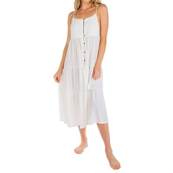 Hurley HC0084 Women Sz L Cream Solid Button Front Tiered Midi Cover Up Dress - Picture 8 of 9